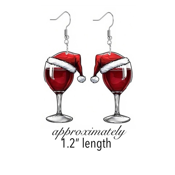 New! Wine Glass Santa Hat Earrings - Picture 4 of 4